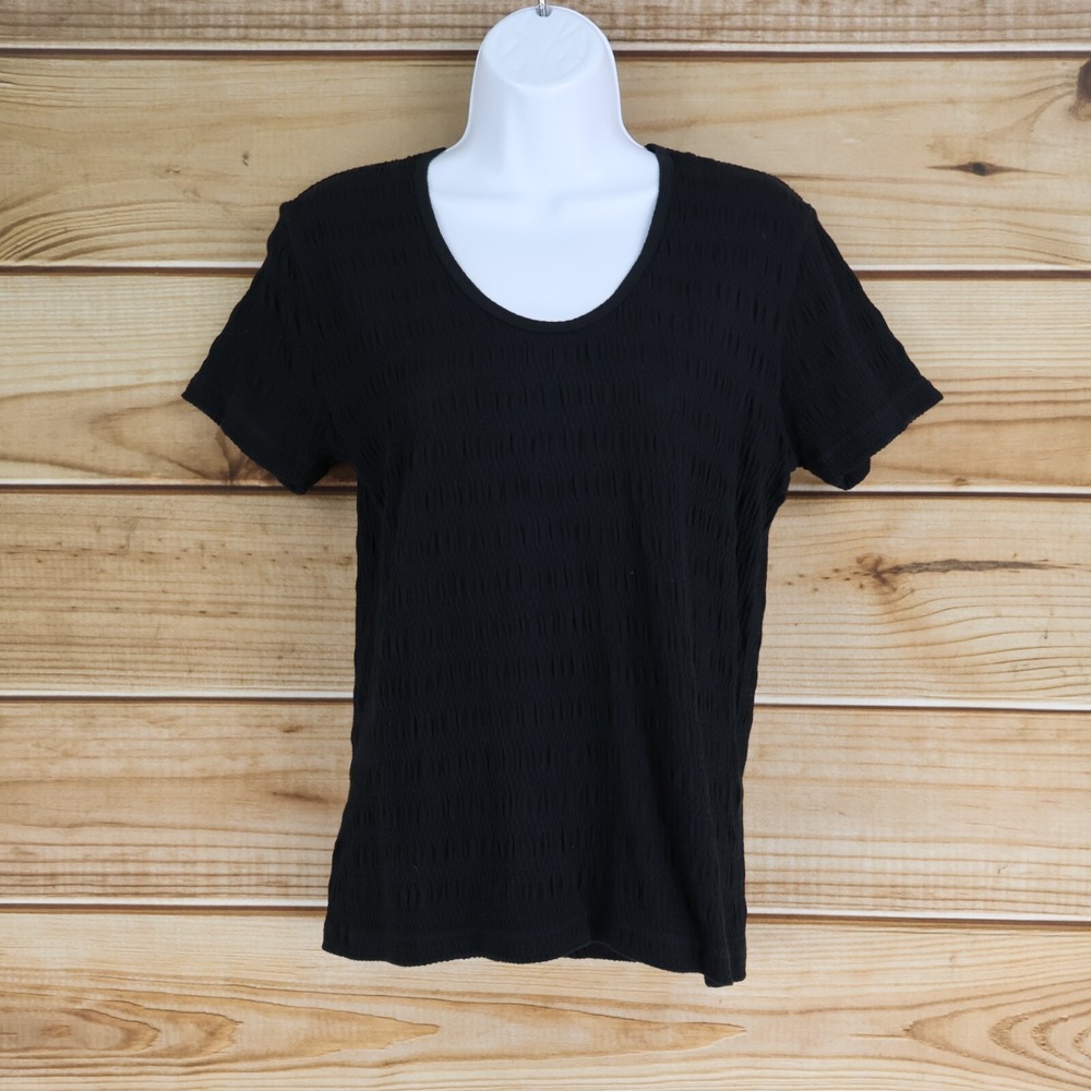 Liz Claiborne Short Sleeve‎ Shirt Womens Sz S Black Cotton Blend Stretch Comfort